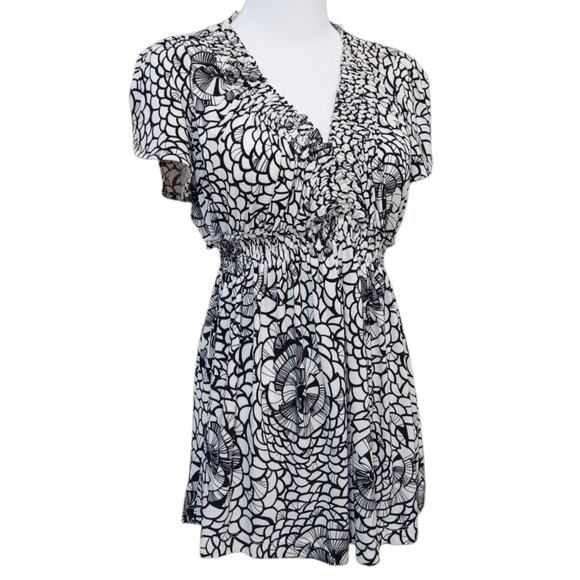 Y2K 2000s Babydoll Top Blouse L Liquid Knit Smocked Coquette Office Career Party - Picture 11 of 12